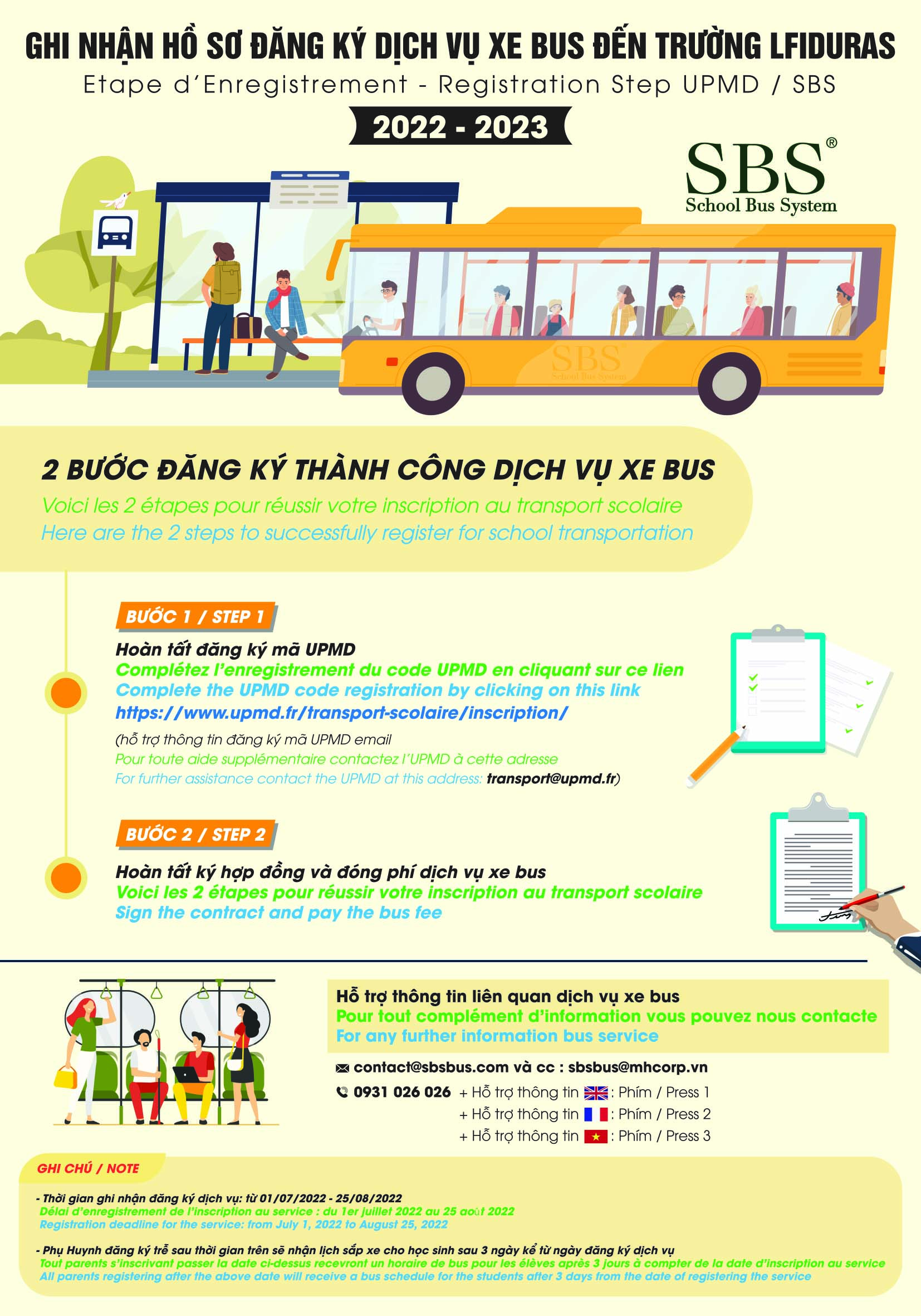 Ghi nhận hồ sơ đăng ký dịch vụ xe bus đến trường LFIDuras 2022 – 2023