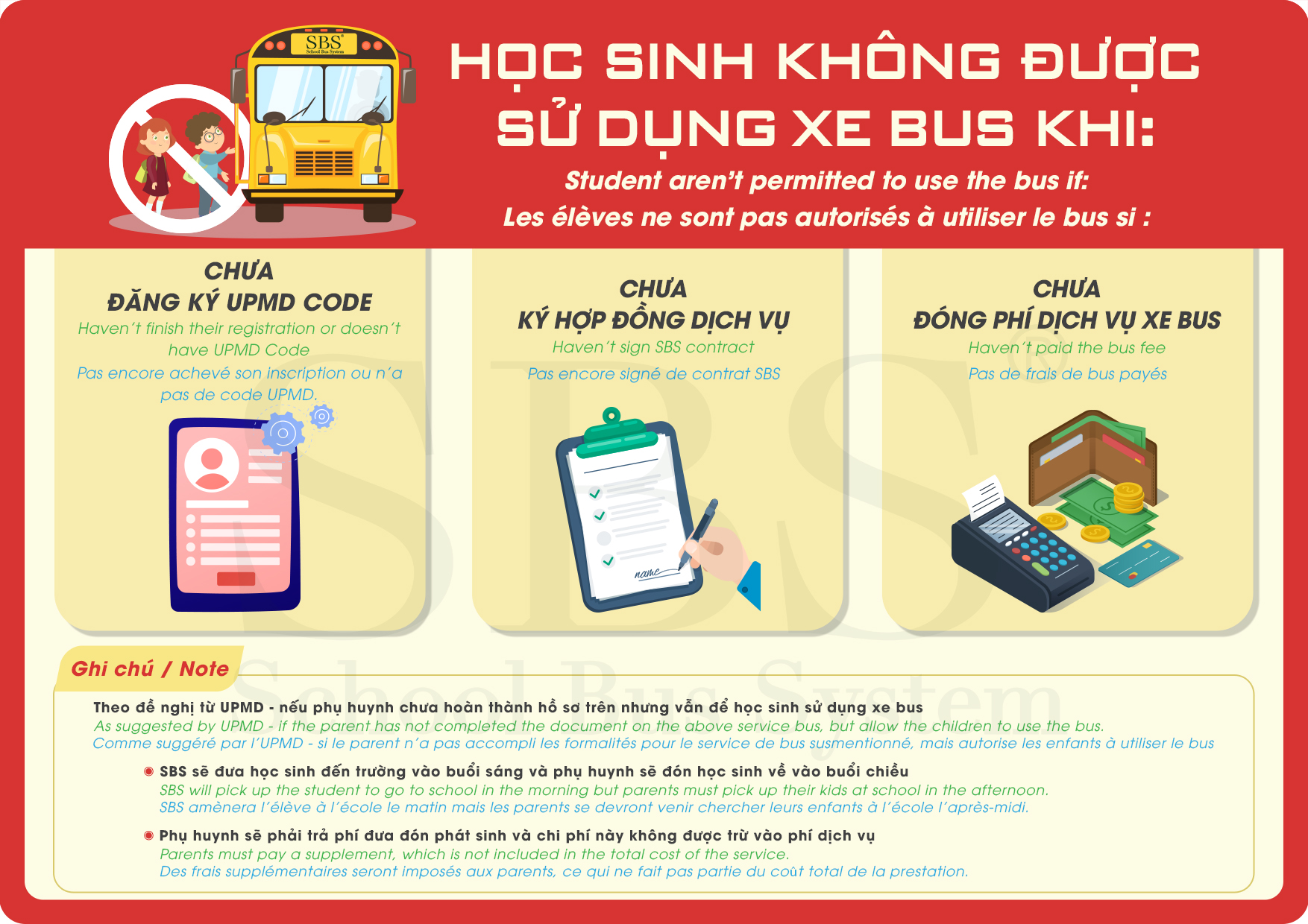 Student aren’t permitted to use the bus if / Les élèves ne sont pas autorisés à utiliser le bus si :