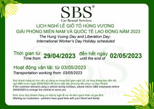 SBS NOTIFICATION - THE HUNG VUONG DAY - LIBERATION DAY - INTERNATIONAL WORK’S DAY - HOLIDAY SCHEDULE 2023