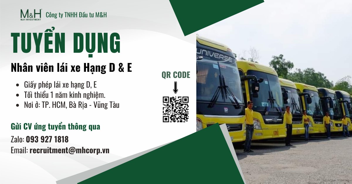 [HCM/VUNG TAU] NHÂN VIÊN LÁI XE HẠNG D & E